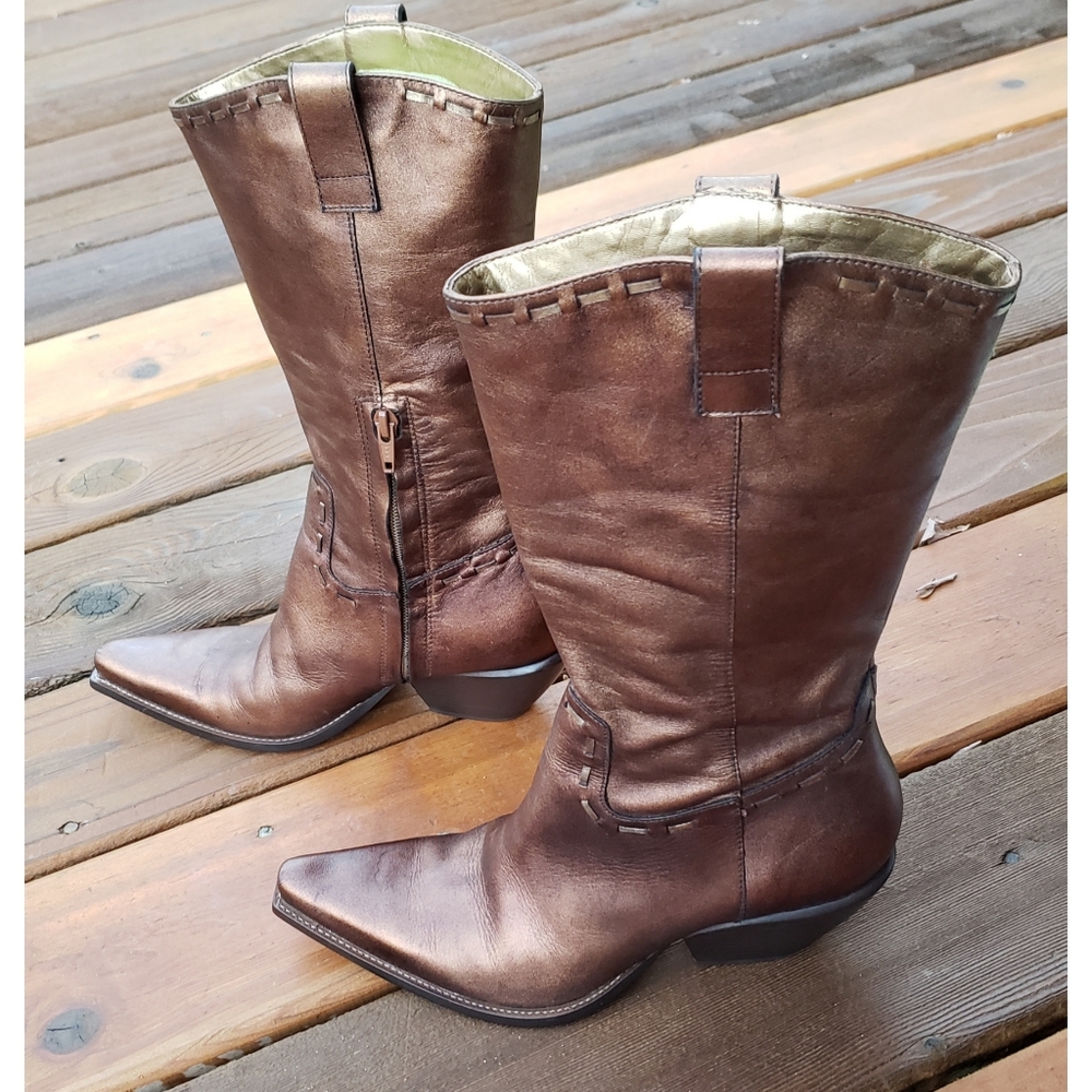 SOLD☆ DBCBgirls Metallic Leather Cowboy Boots 7.5 - Picture 3 of 10